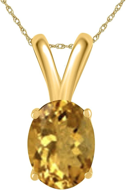 1.20Ct Oval Citrine Pendant in 14k Yellow Gold (8x6 mm), Best Valentinesday Gift