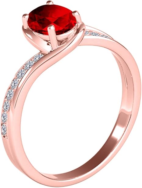 1.40 Carat Garnet And Diamond Ring In Solid Rose, White & Yellow Gold, Best Valentinesday Gift