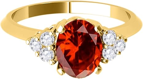 1.55 Carat Garnet & White Diamond Gemstone Ring In 10K Yellow Solid Gold, Best Valentinesday Gift