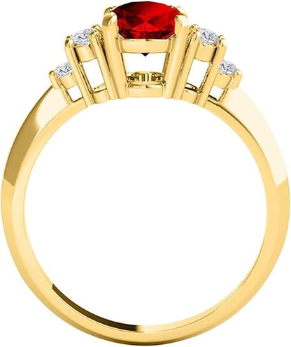 1.55 Carat Garnet & White Diamond Gemstone Ring In 10K Yellow Solid Gold, Best Valentinesday Gift