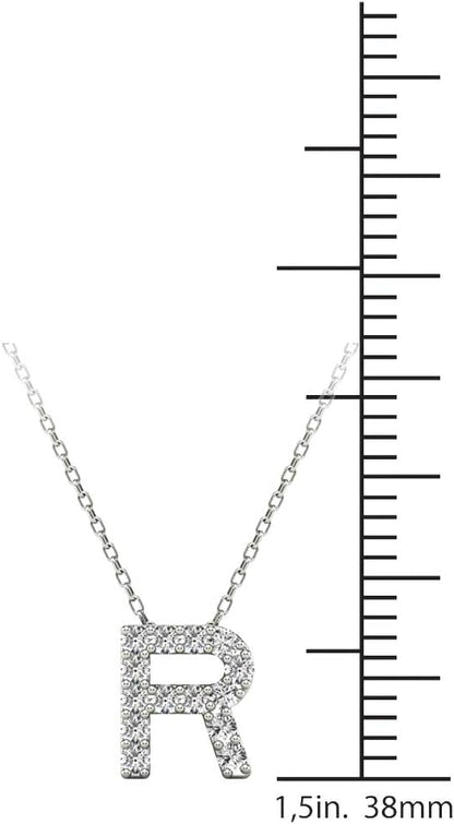 AoneJewelry 0.12 Carat Natural White Diamond Initial R Pendant Necklace For Women In 14K Yellow and White Gold with 18" Gold Cable Chain.