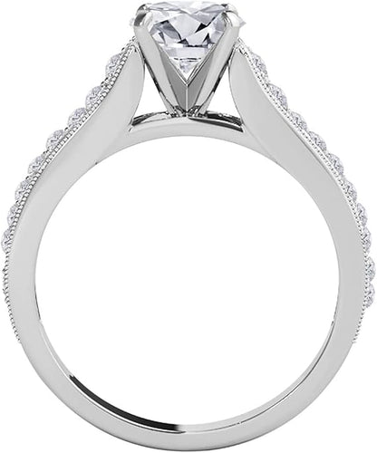 AoneJewelry Aone Jewelry 1 Carat (I-J, I1-I2) Round Shape Natural Diamond Cathederal Style Engagement Ring In 14k Solid White Gold (size 5-9), Best Valentinesday Gift