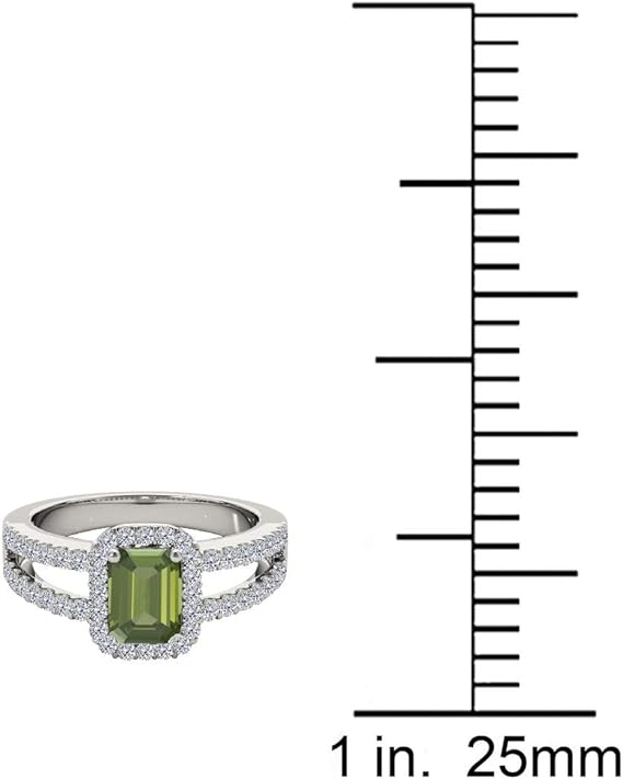 10K Gemstone Ring in White Gold By Aone Jewelry With 2 Cttw (I-J, I1-I2) Emerald Cut Green Amethyst And Natural Diamonds, Best Valentinesday Gift