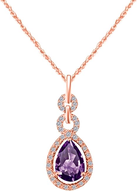 2.00 Carat Pear Shape Gemstone & Diamond Pendant In 10K Rose, White & Yellow Gold