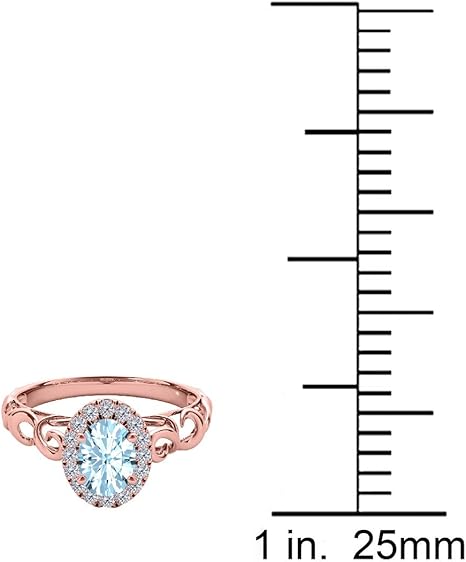 10K Rose, White & Yellow Gold Aquamarine Diamond Ring, Best Valentinesday Gift