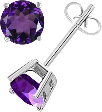 AoneJewelryRound Amethyst Earrings for Women In 14k White Gold Prong-Setting Gemstone Wedding Jewelry Collection