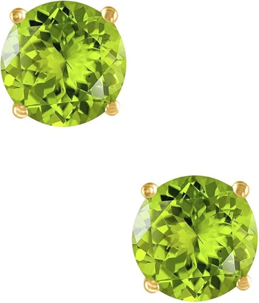 AoneJewelryRound Peridot Earrings for Women In 14k Yellow Gold Prong-Setting Gemstone Wedding Jewelry Collection