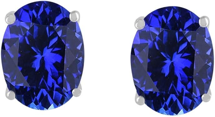 AoneJewelryOval Tanzanite Earrings for Women in 14k White Gold (6x4 mm) Prong-Setting Gemstone Wedding Jewelry Collection