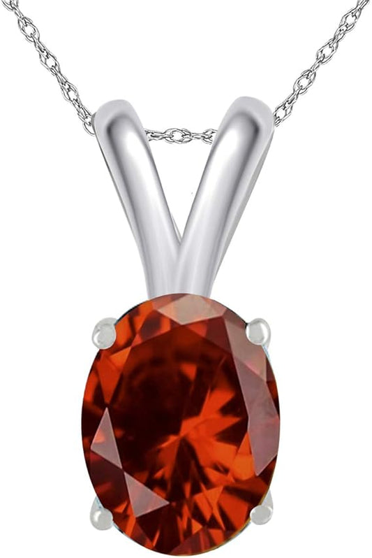 0.80Ct Oval Garnet Pendant in 14k White Gold (7x5 mm), Best Valentinesday Gift