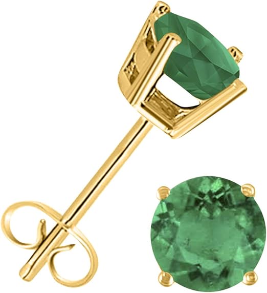 AoneJewelryRound Emerald Earrings for Women In 14k Yellow Gold Prong-Setting Gemstone Wedding Jewelry Collection