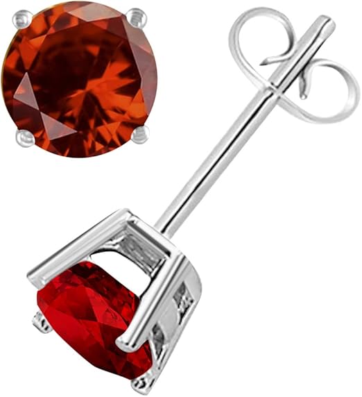 AoneJewelryRound Garnet Earrings for Women In 14k White Gold Prong-Setting Gemstone Wedding Jewelry Collection