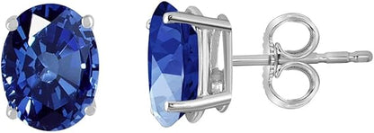 AoneJewelryOval Sapphire Earrings for Women in 14k White Gold (6x4 mm) Prong-Setting Gemstone Wedding Jewelry Collection