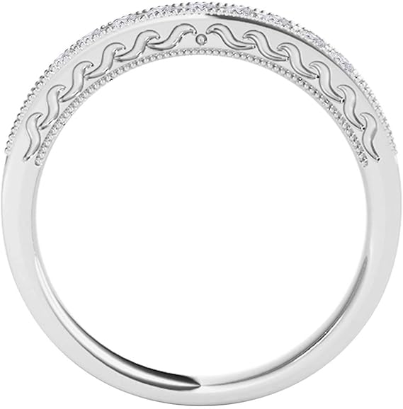 AoneJewelry 3/8 Carat Diamond Milgrained Wedding Band In 10K White Gold, Best Valentinesday Gift