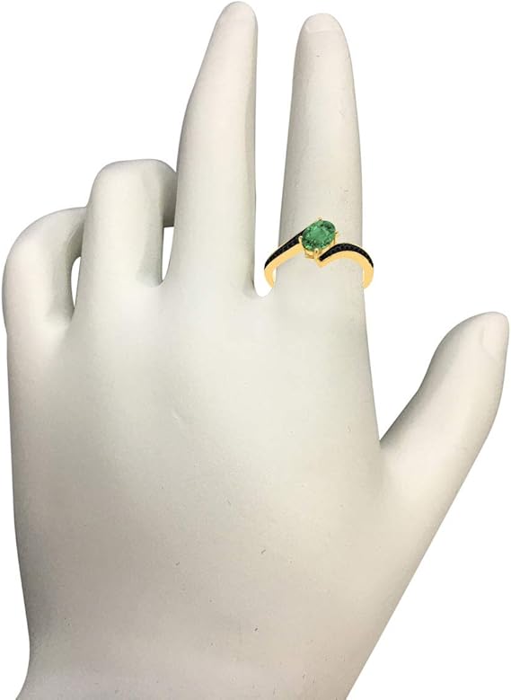 Aonejewelry Black Diamond And Created Emerald Ring In 14K Rose, White & Yellow Gold, Best Valentinesday Gift