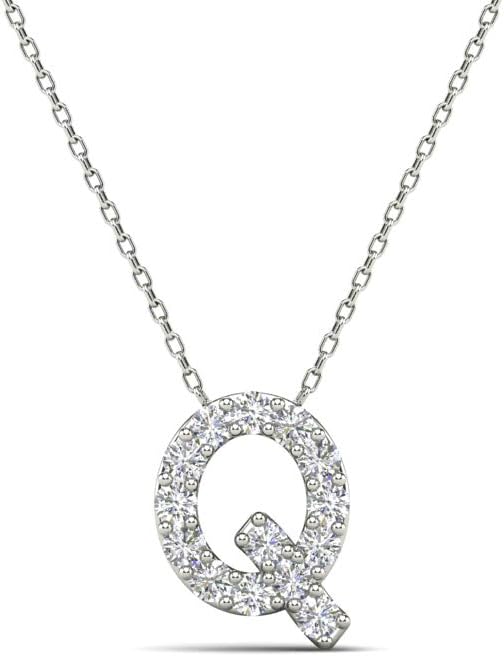 AoneJewelry 0.14 Carat Natural White Diamond Initial Q Pendant Necklace For Women In 14K Yellow and White Gold with 18" Gold Cable Chain