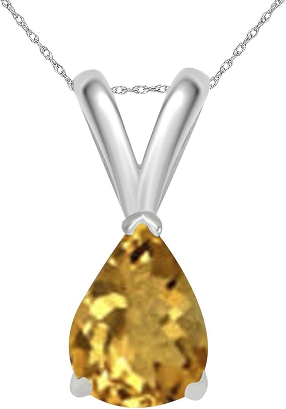 AoneJewelry 0.70Ct Pear Citrine Pendant in 14k White Gold (7x5 mm), Best Valentinesday Gift