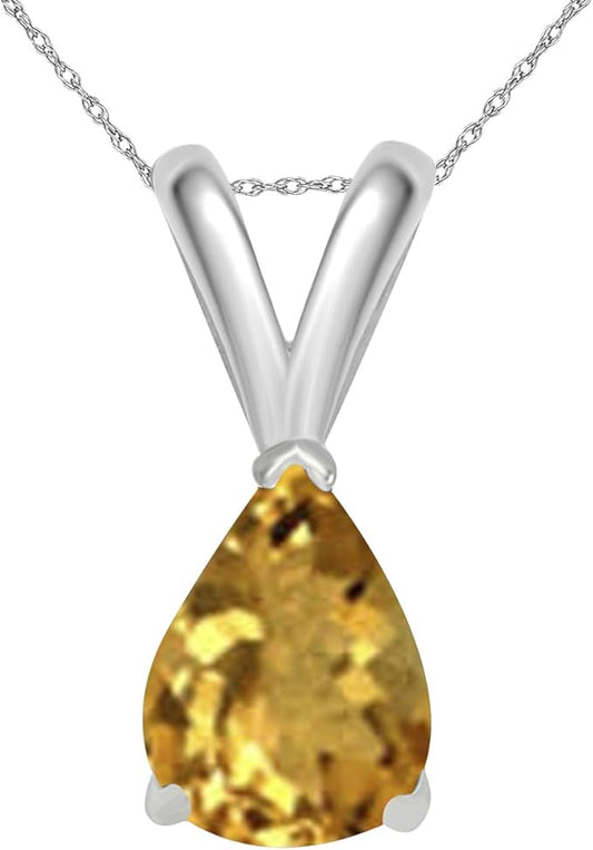 AoneJewelry 0.90Ct Pear Citrine Pendant in 14k White Gold (8x6 mm), Best Valentinesday Gift