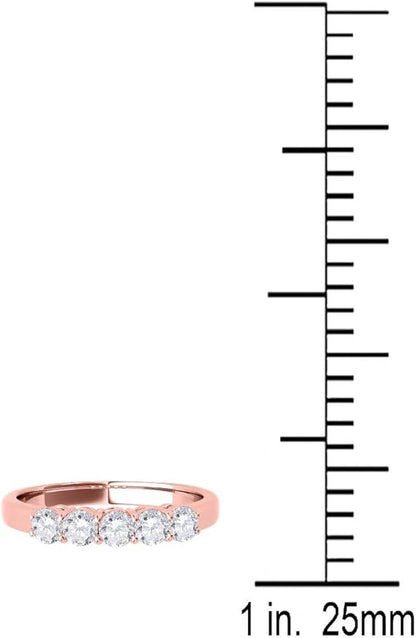 AoneJewelry 1.00 Carat 14K Rose Gold Diamond (I-J/ I1-I2) Five Stone Wedding Band, Best Valentinesday Gift