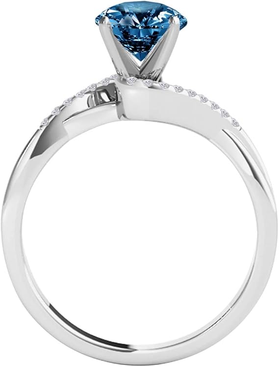 AoneJewelry Blue & White Diamond 1.10 Carat Solitaire Style Engagement Ring In 14K White Solid Gold, Best Valentinesday Gift