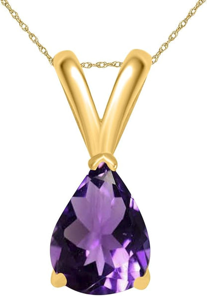 AoneJewelry Amethyst Pendant Necklace for Women | 14k Yellow Gold 0.70 Carat 1 Stone Round Cut Prong Setting 18" Silver Box Chain Necklace Wedding Jewelry Collection