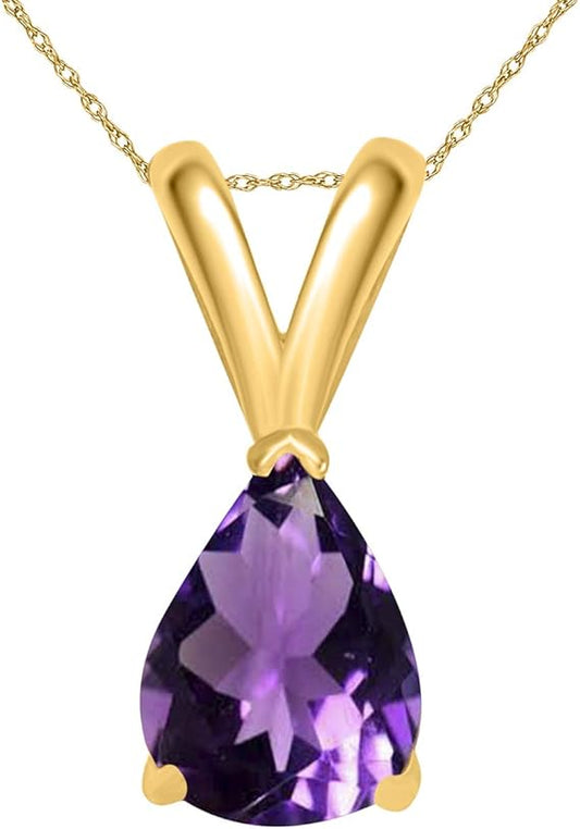 0.45Ct Pear Amethyst Pendant in 14k Yellow Gold (6x4 mm), Best Valentinesday Gift