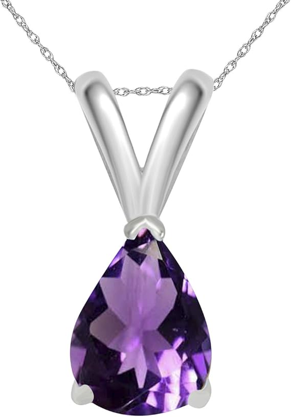 0.45Ct Pear Amethyst Pendant in 14k White Gold (6x4 mm), Best Valentinesday Gift