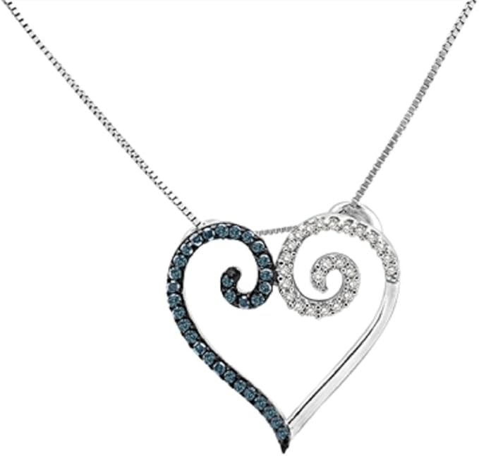 1/4Ct Blue And White Diamond Heart Pendant In Sterling Silver