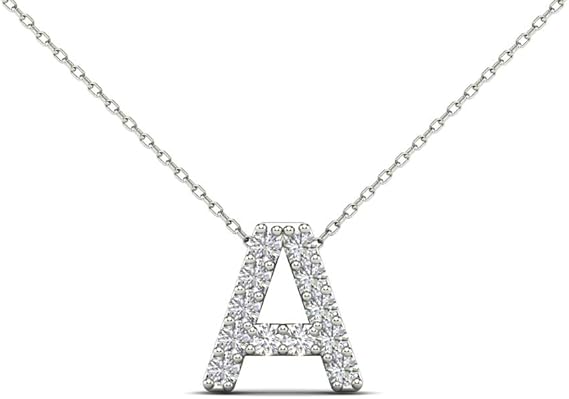 AoneJewelry 0.12 Carat Natural White Diamond Initial A Pendant Necklace For Women In 14K Yellow and White Gold with 18" Gold cable Chain