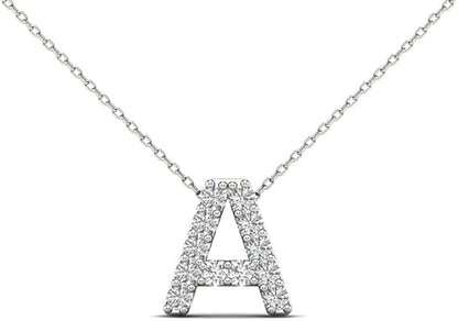 AoneJewelry 0.12 Carat Natural White Diamond Initial A Pendant Necklace For Women In 14K Yellow and White Gold with 18" Gold cable Chain