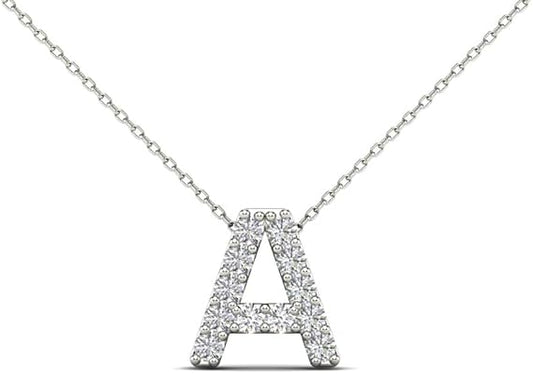 AoneJewelry 0.12 Carat Natural White Diamond Initial A Pendant Necklace For Women In 14K Yellow and White Gold with 18" Gold cable Chain