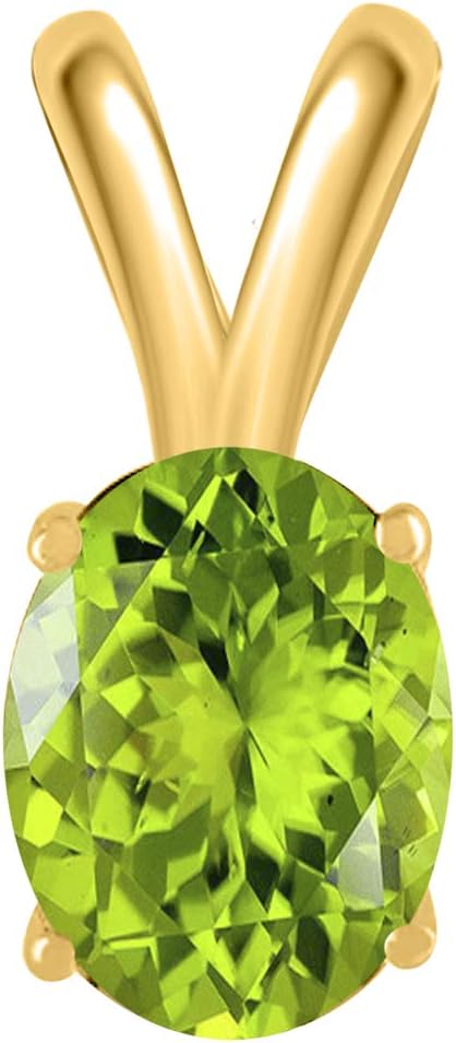 0.80Ct Oval Peridot Pendant in 14k Yellow Gold (7x5 mm), Best Valentinesday Gift