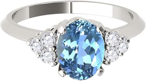 1.55 Carat Blue Topaz & Diamond 10K White Gold Gemstone Ring For Women's, Best Valentinesday Gift