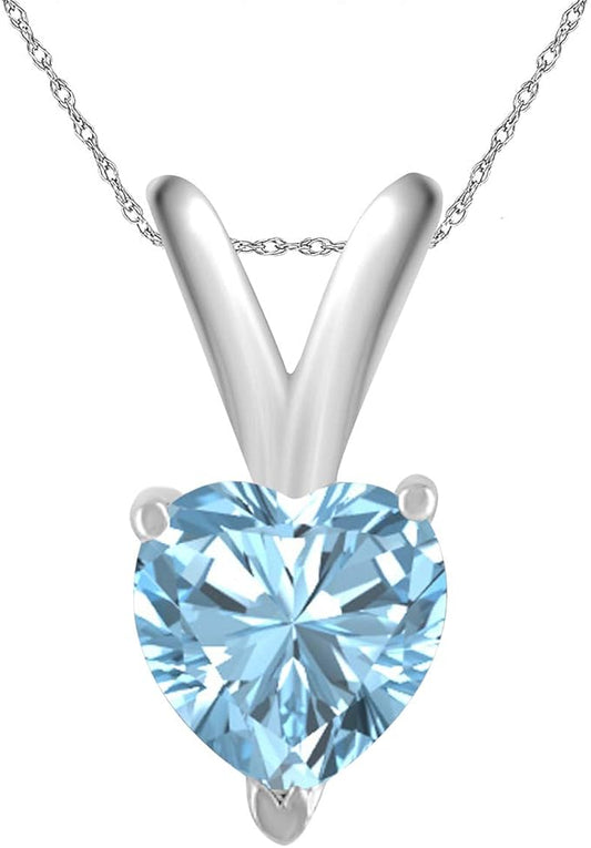 AoneJewelry 0.25Ct Heart Aquamarine Pendant in 14k White Gold (4 mm), Best Valentinesday Gift