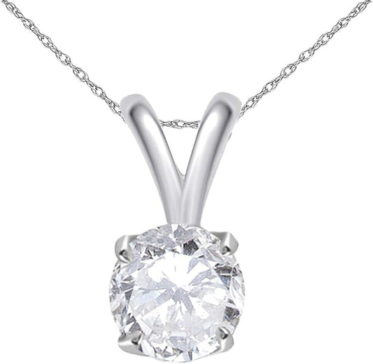 AoneJewelry IGI Certified 1.00 CT Round White Diamond Solitaire Pendant in 14K White Gold, Best Valentinesday Gift