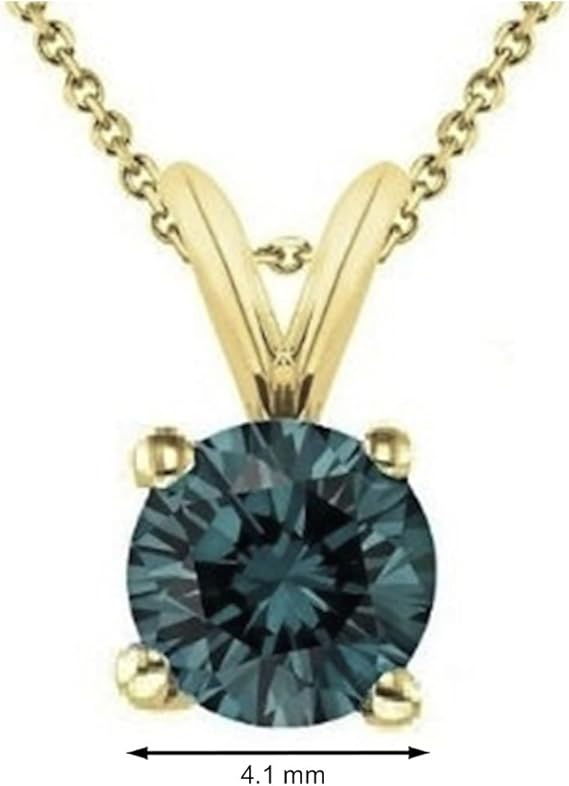 AoneJewelry 0.50 CT Round Blue Diamond Solitaire Pendant in 14K Yellow Gold, Best Valentinesday Gift