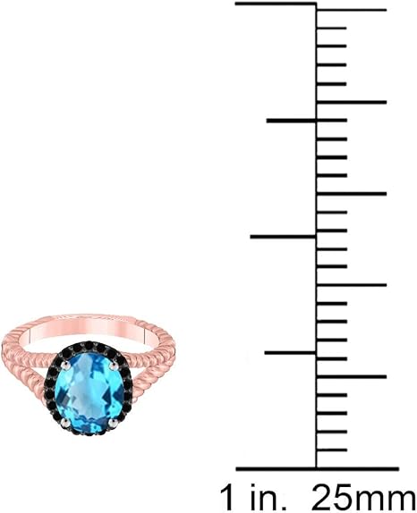 Black Diamond Blue Topaz Ring In 10K Solid Rose, White & Yellow Gold, Best Valentinesday Gift