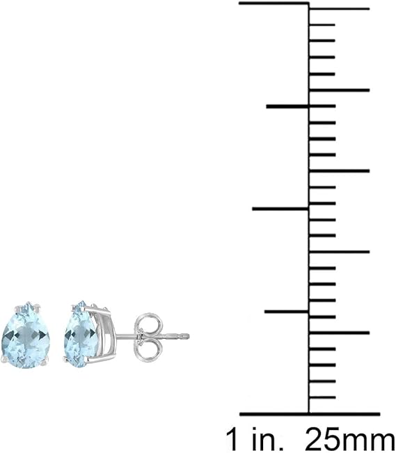 AoneJewelryPear Aquamarine Earrings for Women in 14k White Gold (6x4 mm) Prong-Setting Gemstone Wedding Jewelry Collection