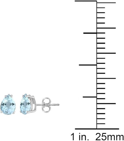 AoneJewelryPear Aquamarine Earrings for Women in 14k White Gold (6x4 mm) Prong-Setting Gemstone Wedding Jewelry Collection