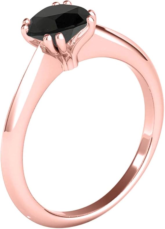 1.00 Carat Black Diamond Solitaire Ring In 10K Solid White, Yellow & Rose Gold, Best Valentinesday Gift