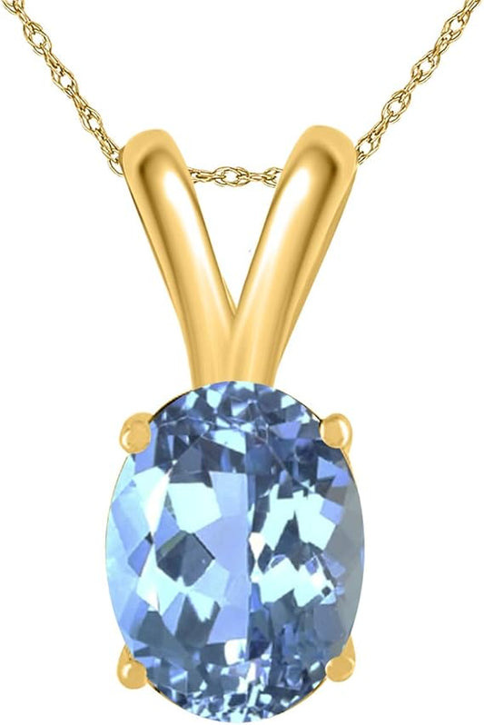 0.80Ct Oval Blue Topaz Pendant in 14k Yellow Gold (7x5 mm), Best Valentinesday Gift