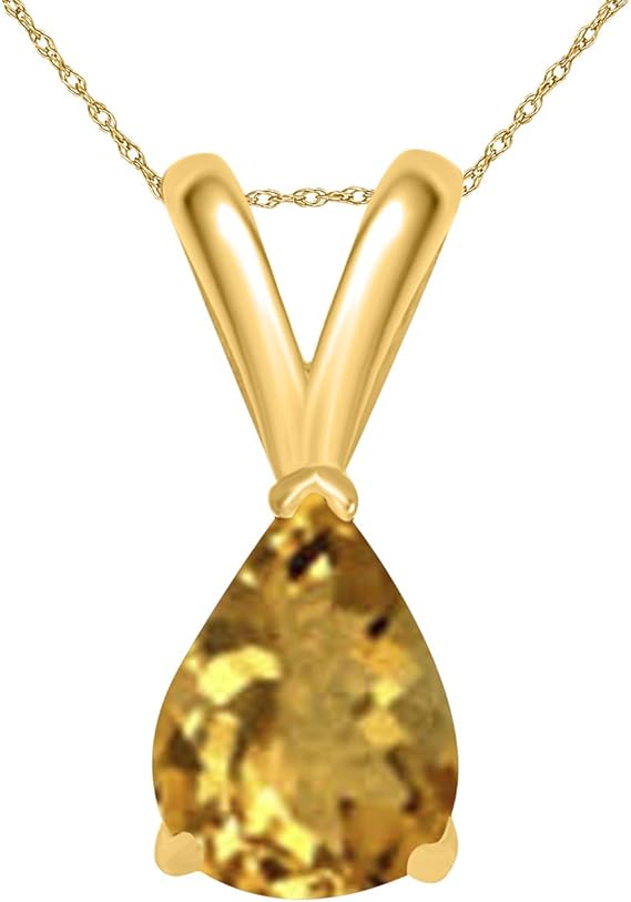 0.45Ct Pear Citrine Pendant in 14k Yellow Gold (6x4 mm), Best Valentinesday Gift