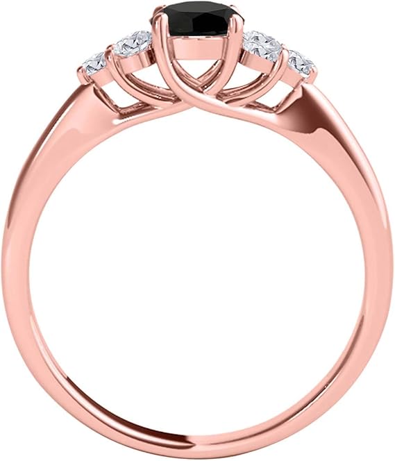 AoneJewelry 1.50 Carat 10K Rose Gold Black & White Diamond Seven Stone Engagement Ring, Best Valentinesday Gift