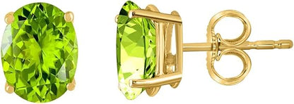 AoneJewelryOval Peridot Earrings for Women in 14k Yellow Gold (6x4 mm) Prong-Setting Gemstone Wedding Jewelry Collection