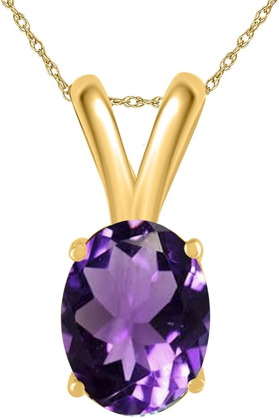 1.70Ct Oval Amethyst Pendant in 14k Yellow Gold (9x7 mm), Best Valentinesday Gift