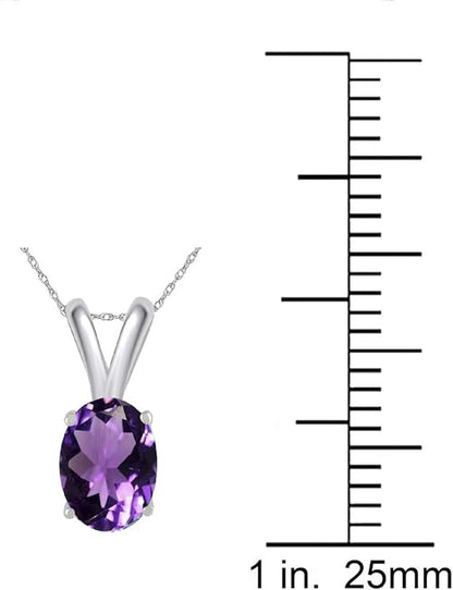 1.70Ct Oval Amethyst Pendant in 14k White Gold (9x7 mm), Best Valentinesday Gift