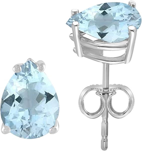 AoneJewelryPear Aquamarine Earrings for Women in 14k White Gold (6x4 mm) Prong-Setting Gemstone Wedding Jewelry Collection