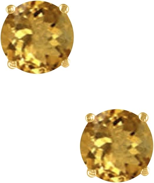 AoneJewelryRound Citrine Earrings for Women In 14k Yellow Gold Prong-Setting Gemstone Wedding Jewelry Collection