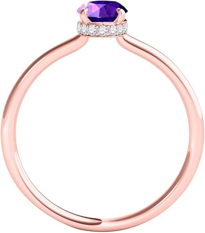 1.45 Cttw Oval Shape Amethyst And White Diamond (H-I, I1-I2) made in 10K Rose, White, Yellow Gold