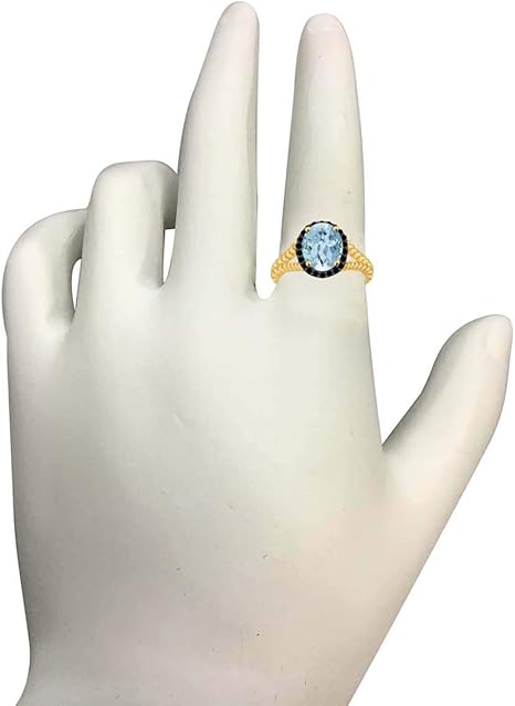 2.00 Ct. Aquamarine Black Diamond Ring In 10K Rose, White & Yellow Gold, Best Valentinesday Gift