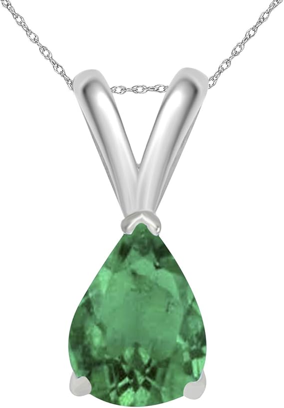 0.45Ct Pear Emerald Pendant in 14k White Gold (6x4 mm), Best Valentinesday Gift